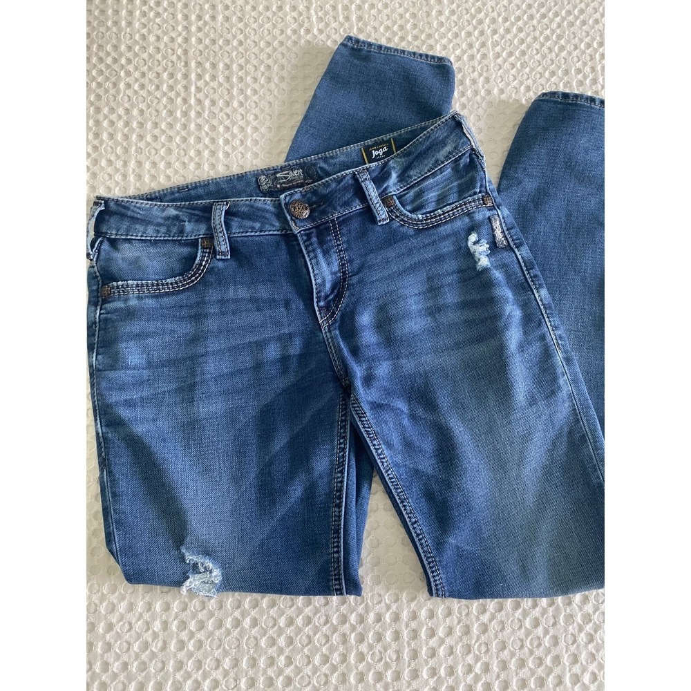 Silver Jeans Co Suki Mid Super Skinny Joga Jeans Distressed W30 L31‎ Medium Wash